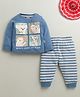 BUMZEE Cotton Knit Full Sleeves Koala Printed Night Suit Set - Blue & Beige