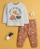 BUMZEE Cotton Knit Full Sleeves Happy In The Forest Text Printed Night Suit Set - Brown & Grey