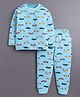 BUMZEE Cotton Knit Full Sleeves Cars Printed Coordinating Night Suit Set - Sky Blue