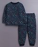 BUMZEE Cotton Knit Full Sleeves Dinosaurs Printed Coordinating Night Suit Set - Navy Blue