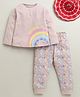 BUMZEE Cotton Knit Full Sleeves Rainbow Printed Night Suit Set - Dusty Pink