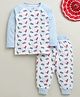 BUMZEE Cotton Knit Full Sleeves Dinosaur Printed Night Suit Set - White