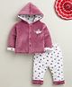 BUMZEE Cotton Blend Knit Full Sleeves Floral Embroidered Hooded Top & Pants Set - Mauve & White