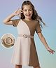 Hola Bonita Knit Half Sleeves Texture Cut & Sew Dress with Belt - Tan & Beige
