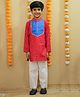 AJ Dezines Cotton Woven Navratri Theme Full Sleeves Bandhani Printed Kurta Pyjama Set - Red