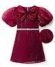Hola Bonita Woven Half Sleeves Shimmer Party Dress With Bow Applique & Belt - Maroon