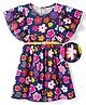 Hola Bonita Woven Half Sleeves Dress with Belt & Floral Print - Navy Blue