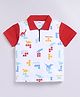 Little Ninja Cotton Knit Half Sleeves Colour Blocked & Dinosaur Printed Polo Tee - Red & White