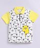Little Ninja Cotton Knit Half Sleeves Colour Blocked & Animal Printed Polo Tee - Yellow & White