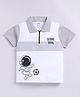 Little Ninja Cotton Knit Half Sleeves Colour Blocked & Space Theme Printed Polo Tee - Grey & White