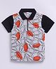 Little Ninja Cotton Knit Half Sleeves Colour Blocked & Rugby Ball Printed Polo Tee - Black & Grey