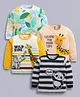 Little Ninja Cotton Knit Pack Of 4 Full Sleeves Tropical Theme & Cute Baby Animals Printed Polo Tee - Multi Colour