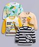 Little Ninja Cotton Knit Pack Of 4 Full Sleeves Tropical Theme & Cute Baby Animals Printed Polo Tee - Multi Colour