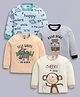 Little Ninja Cotton Knit Pack Of 4 Full Sleeves Striped & Cute Baby Animals Printed Polo Tee - Multi Colour