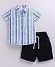 Little Ninja Cotton Knit Half  Sleeves Striped Shirt With Shorts Set - Blue & Black