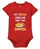 Zeezeezoo 100% Cotton Knit Family Theme Half Sleeves My Chachu Loves Me More Than Samosa Text Printed Onesie - Red