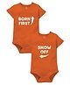 Zeezeezoo 100% Cotton Knit Pack Of 2 Twin Theme Half Sleeves Born First & Show Off Text Printed Onesie  - Orange