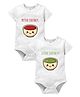 Zeezeezoo 100% Cotton Knit Pack Of 2 Twin Theme Half Sleeves Mithi Chutney & Teekhi Chutney Text Printed Onesie - White