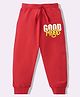 KAVEE Pure Cotton Knit Biowashed Full Length Good Mood Text Printed Lounge Pants - Red