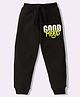 KAVEE Pure Cotton Knit Biowashed Full Length Good Mood Text Printed Lounge Pants - Black