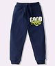 KAVEE Pure Cotton Knit Biowashed Full Length Good Mood Text Printed Lounge Pants - Navy Blue