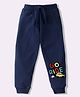KAVEE Pure Cotton Knit Biowashed Full Length Go Ride Text Printed Lounge Pants - Navy Blue