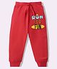 KAVEE Pure Cotton Knit Biowashed Full Length Run For Fun Text Printed Lounge Pants - Red