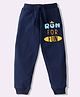 KAVEE Pure Cotton Knit Biowashed Full Length Run For Fun Text Printed Lounge Pants - Navy Blue