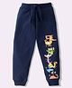 KAVEE Pure Cotton Knit Cartoons Printed Biowashed Lounge Pants - Navy Blue
