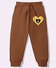 KAVEE Pure Cotton Knit Heart  Printed Biowashed Lounge Pants - Brown