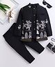 Fourfolds Woven Solid Sherwani Pant With Full Sleeves Sequins Embellished & Floral Embroidered Jacket Set - Black