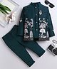 Fourfolds Woven Solid Sherwani Pant With Full Sleeves Sequins Embellished & Floral Embroidered Jacket Set - Dark Green