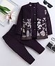 Fourfolds Woven Solid Sherwani Pant With Full Sleeves Sequins Embellished & Floral Embroidered Jacket Set - Wine