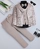 Fourfolds Jacquard Woven Full Sleeves Textured 4 Piece Party Suit With Bow Set - Beige