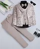 Fourfolds Jacquard Woven Full Sleeves Textured 4 Piece Party Suit With Bow Set - Beige