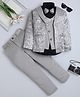 Fourfolds Jacquard Woven Full Sleeves Textured 4 Piece Party Suit With Bow Set - Grey