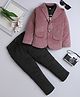 Fourfolds Velvet Woven Full Sleeves Textured Blazer With Hope Text Printed Tee & Pant Set - Pink
