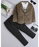 Fourfolds Velvet Woven Full Sleeves Textured Blazer With Hope Text Printed Tee & Pant Set - Dark Beige