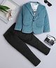 Fourfolds Velvet Woven Full Sleeves Textured Blazer With Hope Text Printed Tee & Pant Set - Sky Blue