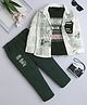 Fourfolds Cotton Blend Woven Full Sleeves Geometric & Abstract Printed Shirt & Pant With Tee Set - Dark Green