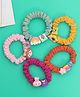 Yellow Bee Set Of 5 Rainbow & Floral Applique Detailed Rubber Bands - Multi Colour
