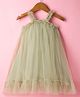 Kookie Kids Woven Sleeveless Flared Party Dress in Net with Lining - Olive Green