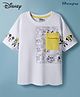 HoneyHap Disney Light Terry Knit Drop Shoulder Half Sleeves T-Shirt with Mickey & Friends Front & Back Graphic & Pocket Detailing - White