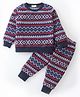 CrayonFlakes Knit Full Sleeves Geometric Printed Winter Sweatshirt With Coordinating Joggers Set - Navy Blue