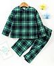CrayonFlakes Knit Full Sleeves Plaid Checked Coordinating Night Suit Set - Green