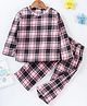 CrayonFlakes Knit Full Sleeves Plaid Checked Coordinating Night Suit Set - Pink