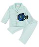 TIPPY TOP Pure Cotton Woven Full Sleeves Striped & Fish Patch Detailed Coordinating Night Suit Set - Blue