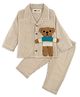 TIPPY TOP Cotton Woven Full Sleeves Teddy Bear Applique Detailed Striped Coordinating Night Suit Set - Beige