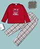 RAINE AND JAINE Cotton Knit Full Sleeves I Am So Sleepy Right Meow Text Printed Night Suit Set - Red & White