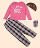 RAINE AND JAINE Cotton Knit Full Sleeves Beautiful Text Printed Night Suit Set - Pink & White